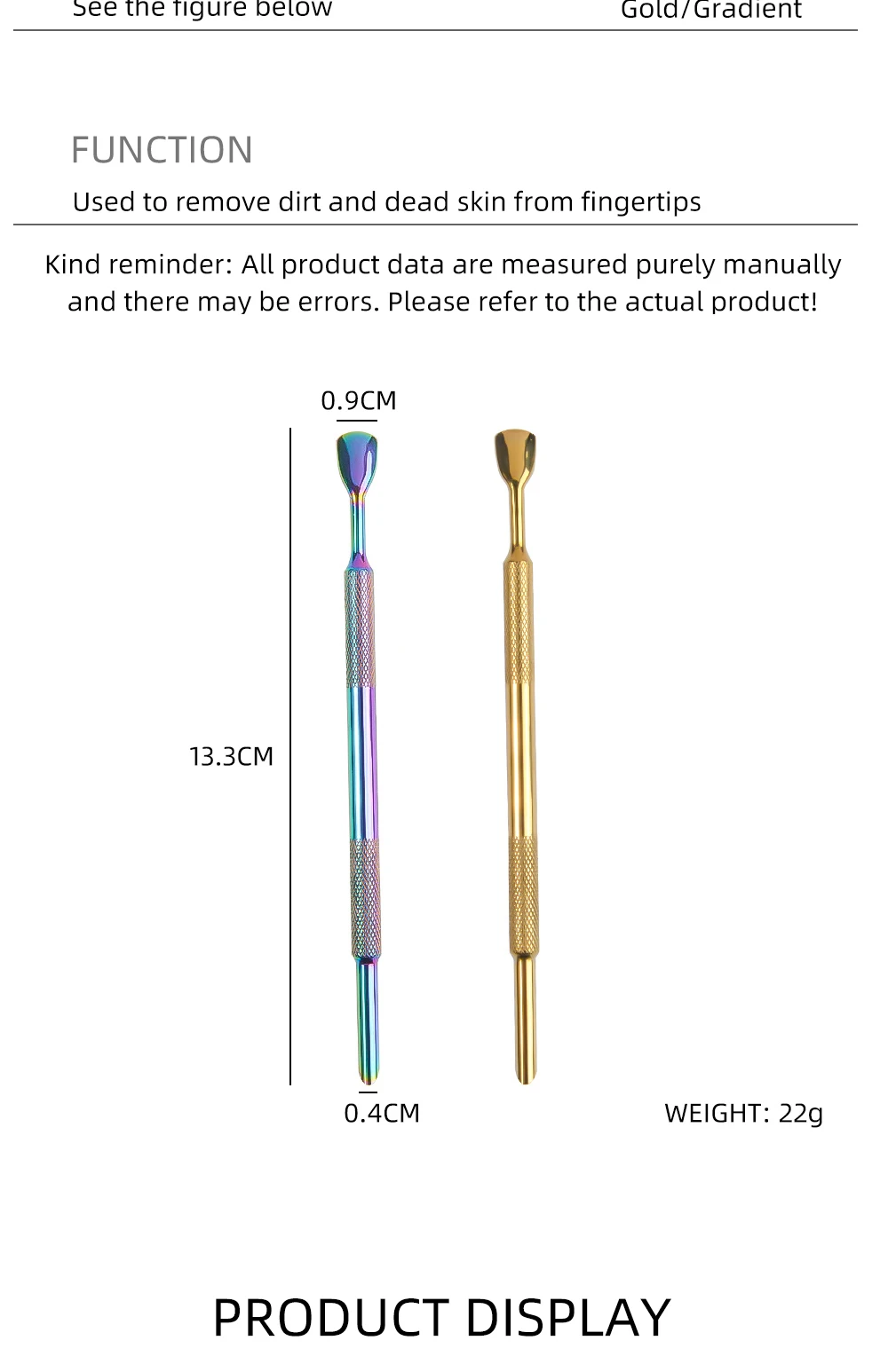 1Pcs Stainless Steel Cuticle Pusher