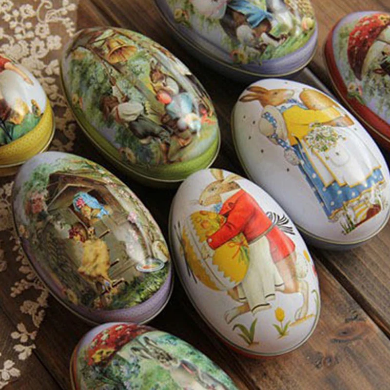 2023 Cartoon Easter Box Candy Tin Tins Boxes Gift Cookie Storage
