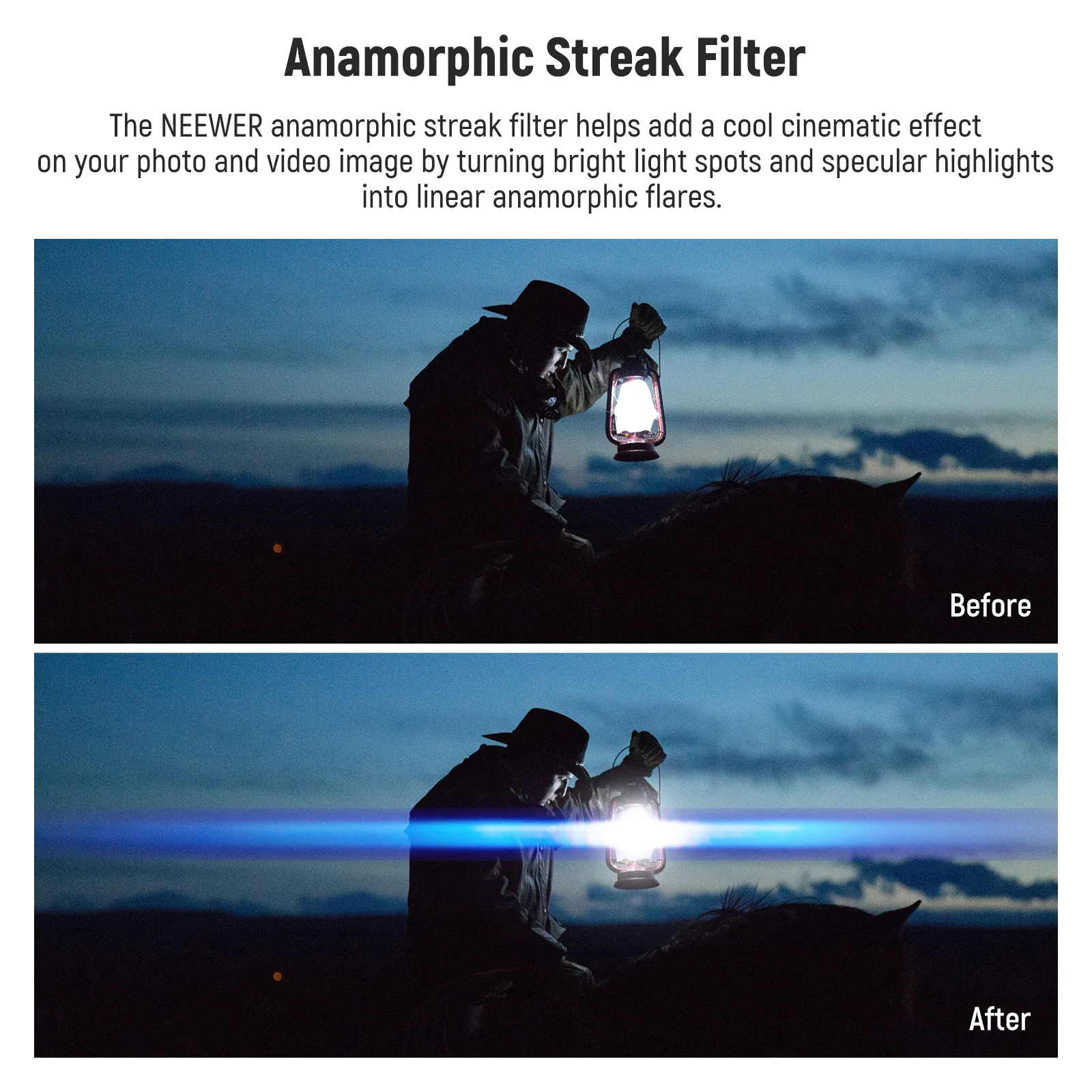 NEEWER Blue Streak Filter HD Optical Glass 360° Rotatable Anamorphic Flare Special Effects Lens Filter 3