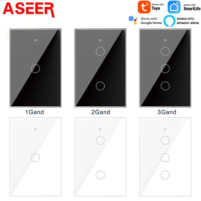 Смарт-переключатель ASEER WiFi US 1/2/3 банды светильник переключатель нужен нейтральный провод Tuya Smart Life APP управление Поддержка Alexa Google Home