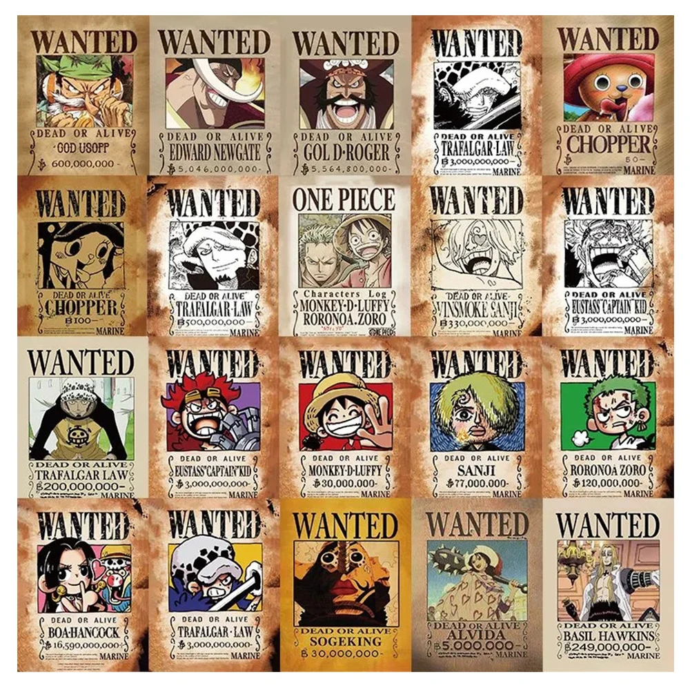 10/30/60pcs Anime One Piece Wanted Posters Stickers for Laptop Skateboard Car Waterproof Cool Cartoon Sticker Decals Kids Toys wanted dead ps4