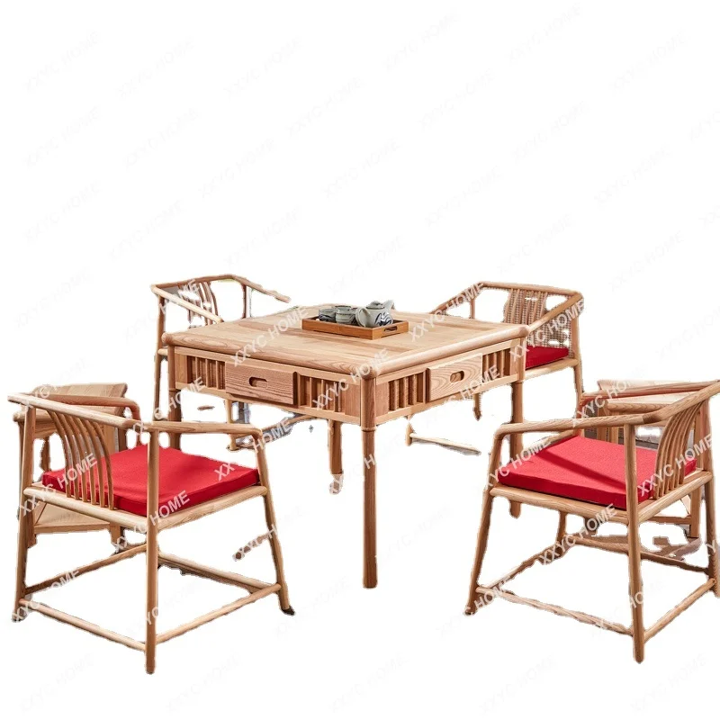 

Solid Wood Automatic Mahjong Machine Dining Table Dual-Use with Chair Coffee Table Four-Mouth Machine Automatic Mahjong Table