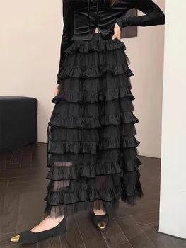 Women's Elegant Tulle Long Skirt Sweet Puffy Fluffy Layered A-Line Tutu Cake 1