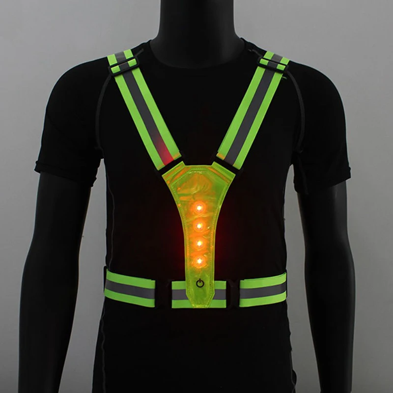 Adjustable LED Reflective Running Vest Glowing Reflector Straps Safety