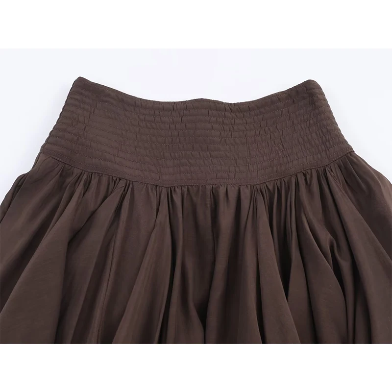 Ruffles Pleated Long Skirts For Women Fashion 2025 New Vintage High Waist Midi Skirt High Street Casual Chic Party Skirts