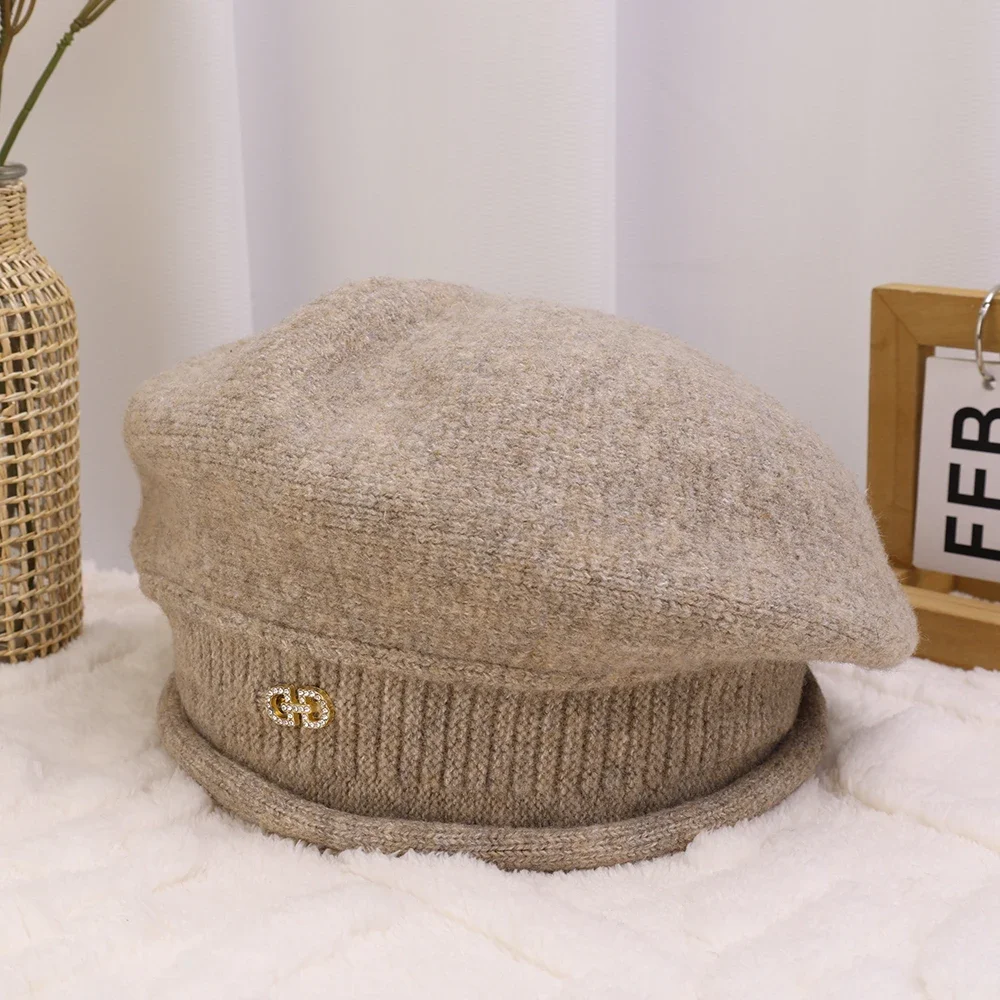 Women's Beret Hat Elegant Autumn Winter Warm Painter Style_voghion.com