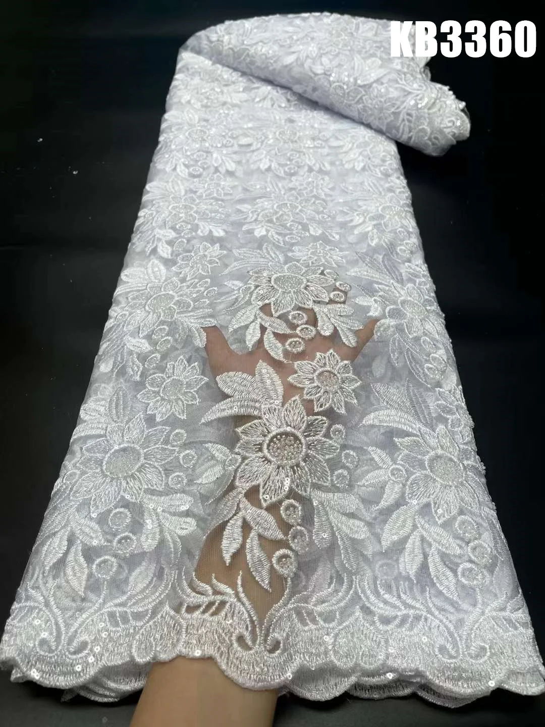 

White Lace Dress Beads Embroidery Lace Fabric 2022 High Quality Lace 5 Yards White Tulle Lace Fabric for Bridal Dresses KB3360