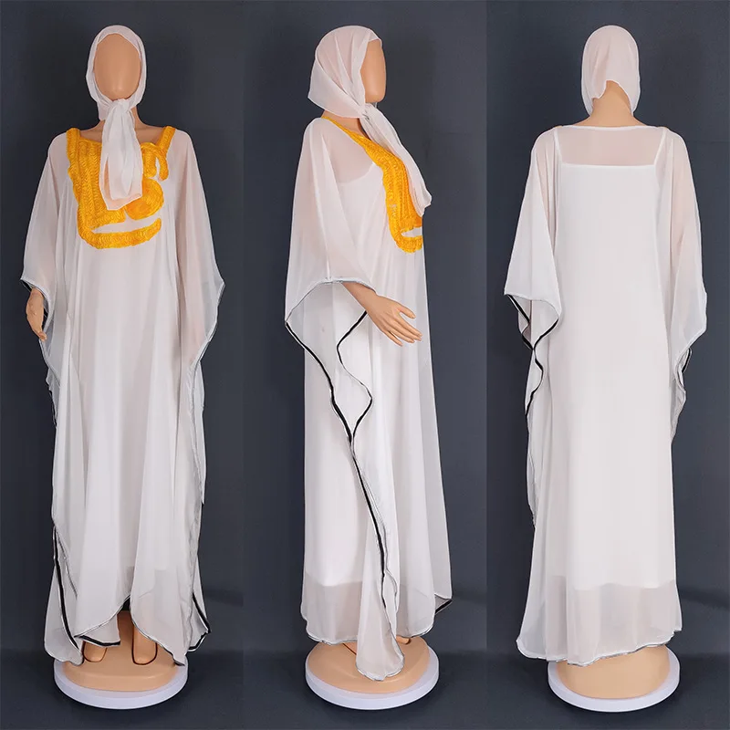 MD Dubai Turkey Women Muslim Sets Chiffon Dresses 2 Pieces Suit 2023 Eid Mubarak White Hijab Abayas Ensembles Musulmans Clothing