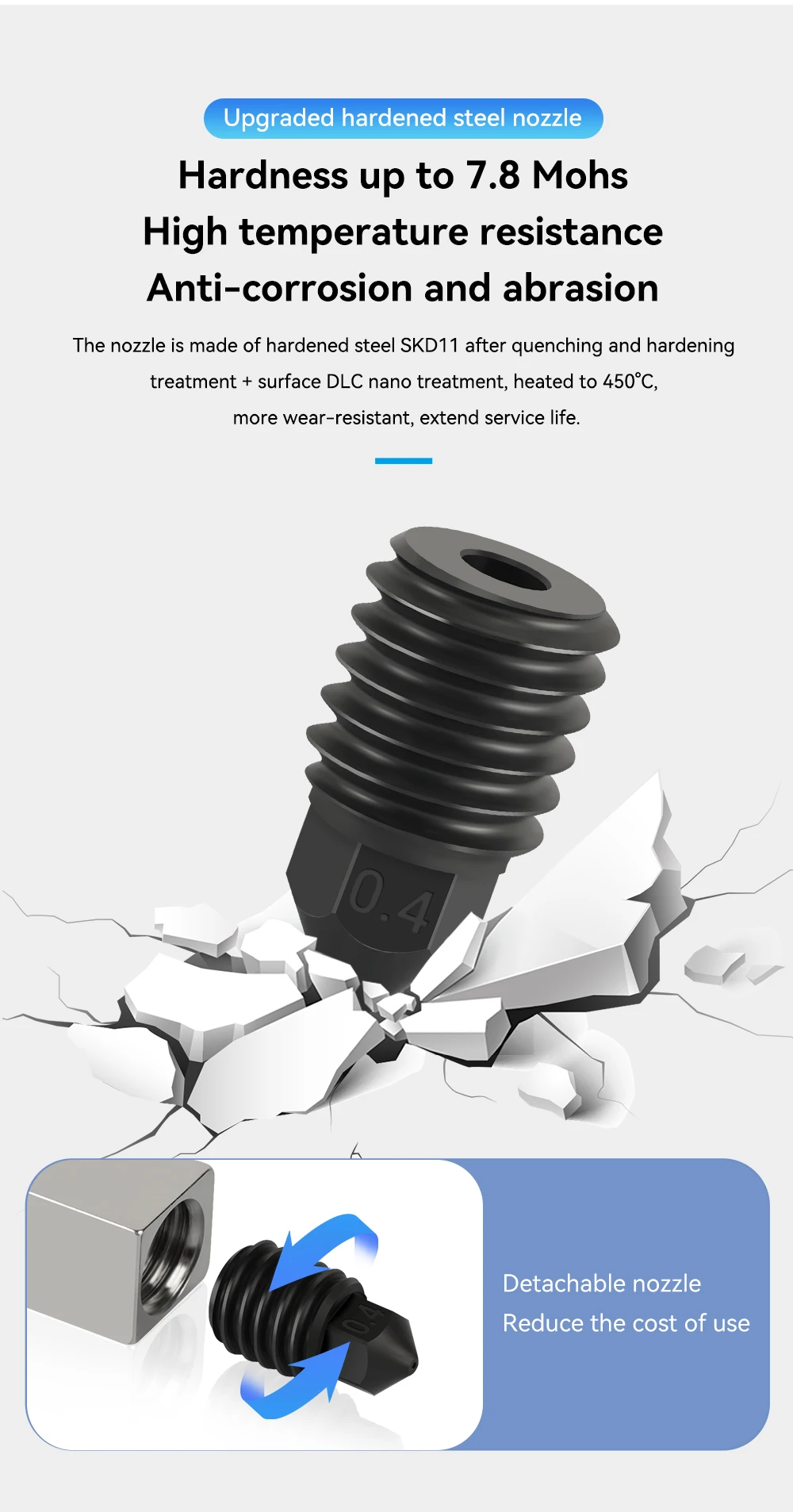 Upgrade Hotend für Flashforge Adventurer 5M / 5M Pro Pinting Head 280 ℃ Keramik-Heizblock-Set AD5M, Hartstahldüse, heißes Ende – Detail 5