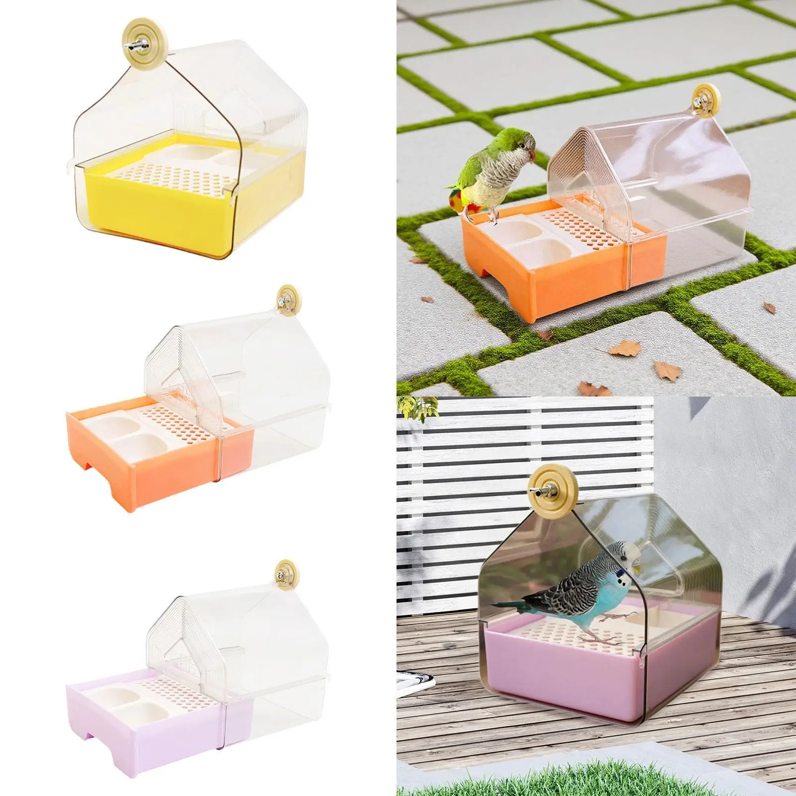 Hanging Bird Bath with Feeder House Food Feeder Holder Clear Bird Bathtub for