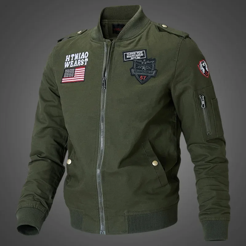 Mens Bomber Pilot Jacket Spring Parkas Army Jackets Military Motorcycle Jacket Cargo Outerwear Air Force Pilot Tacti