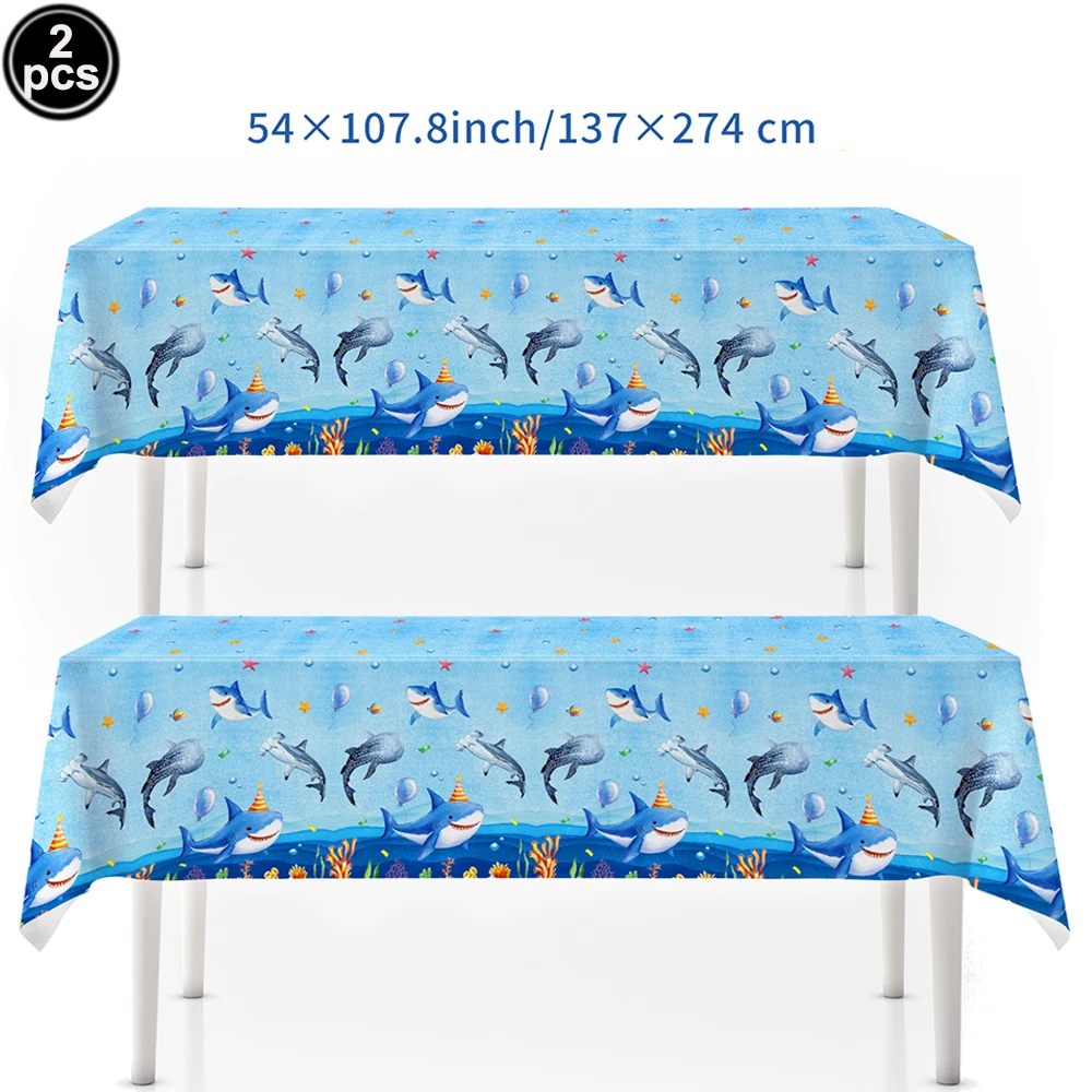 Blue Cartoon Shark Theme Disposable Tableware Set for Kids' Ocean Birthday Party Decor