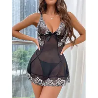 Chemise de nuit courte et Sexy pour femmes, décolleté en V profond, pyjama à la mode, string gratuit, vêtements de nuit, bretelles, poupée bébé, Lingerie 5