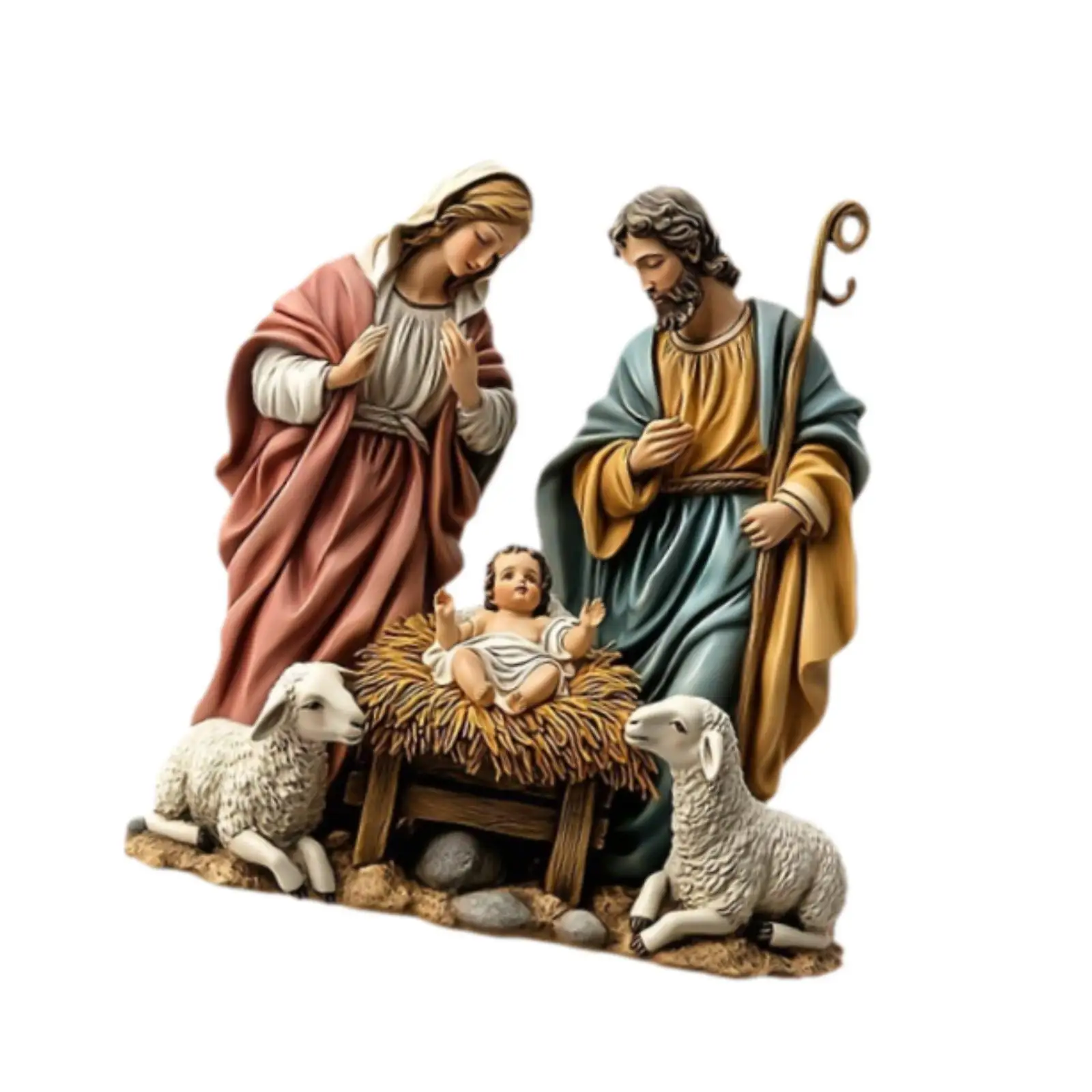 Nativity Scene Figurine Xmas Tabletop Scenes Figure Festive Desktop Decor with Base Nativity Figurines Set for Indoor Decor