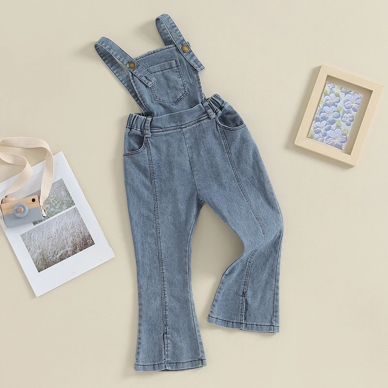 

Kid Girl Denim Overalls Suspender Pants Toddler Baby Ripped Bell Bottoms Flare Jeans Strap Trousers Outfit