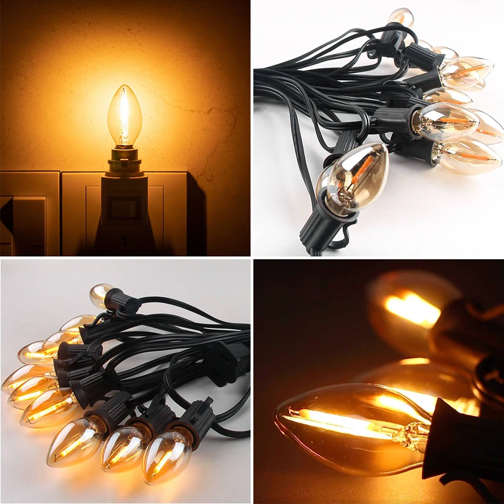 Description Picture 4 of itemRetro Garden Street Garland Light Bulbs E12 C7 1W Connectable Waterproof Outdoor Gazebo Umbrella Garland Christmas Decoration