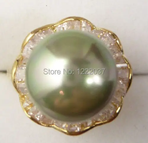 Wonderful 12Mm Dark Green Shell Pearl Ring Aaa Size  7 8 9