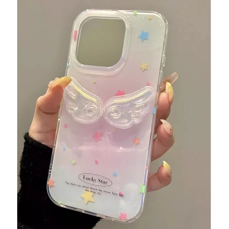 Chic 3D Laser Wing Lucky Star White Acrylic Phone Case