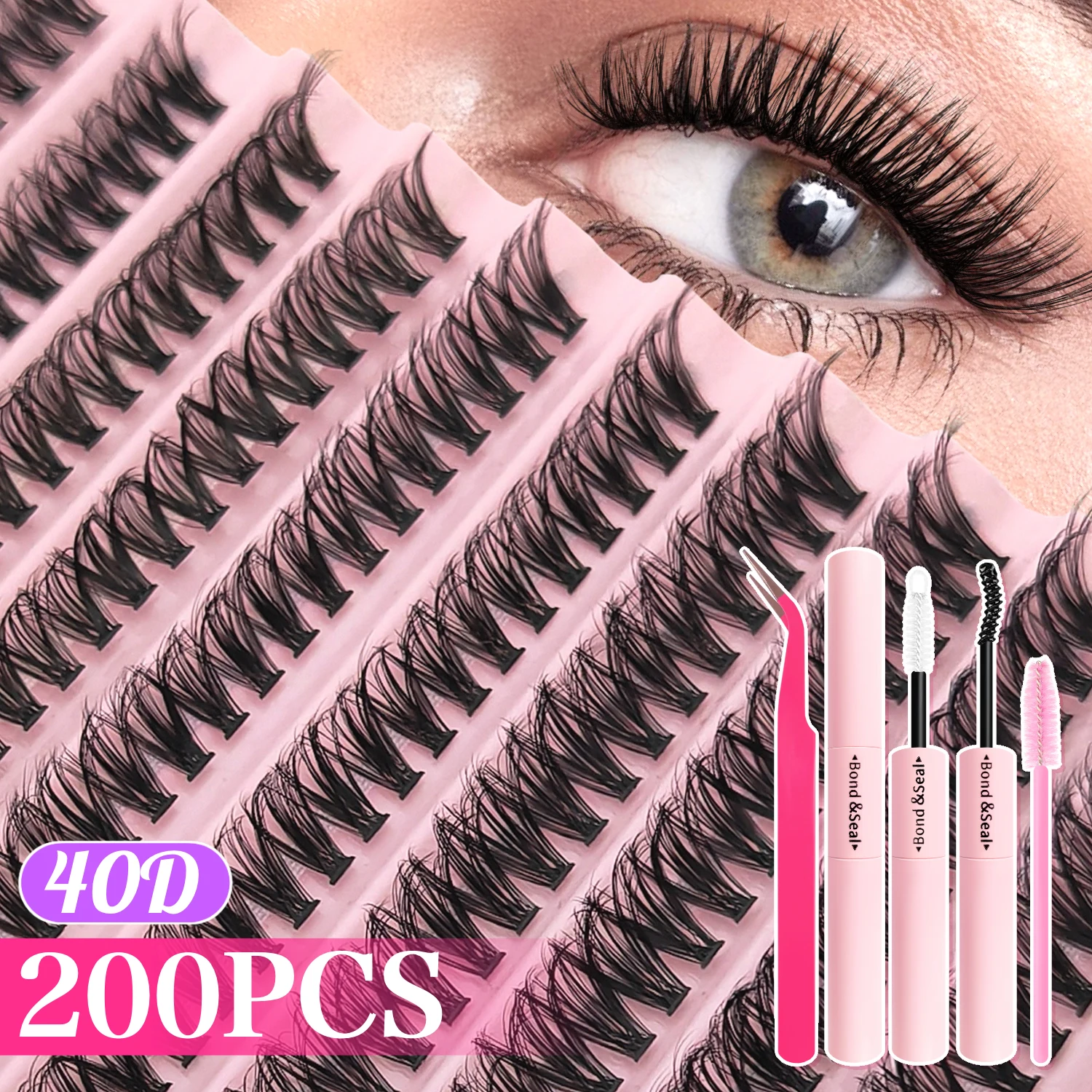 720/200pcs eyelash Extension Kit Fluffy Eyelash Extension kit with Lash Bond and Seal Lash Tweezers Thick Lash Clusters Wispy