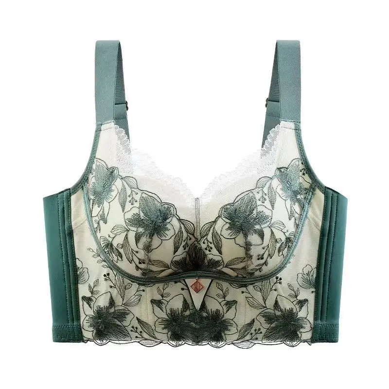 

Lingerie women's gathered national style embroidery warm feeling bra