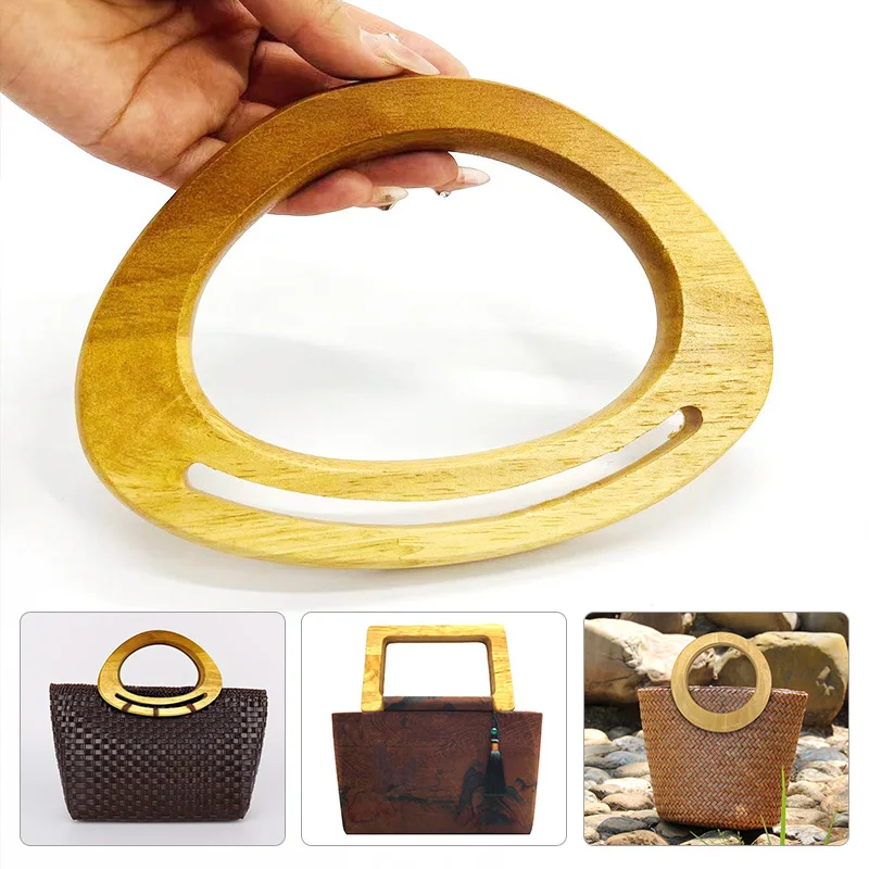 1Pc Wood Handbag Handle Square Round Tote Wood Handle DIY Handcrafts Geometric Straps Purse Luggage Bag Accessories