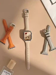 Leather strap for Apple Watch band series 7 8 9 44mm 45mm 41mm 40mm 38mm Women Slim Loop bracelet iWatch 6 5 4 3 SE Ultra 2 49mm