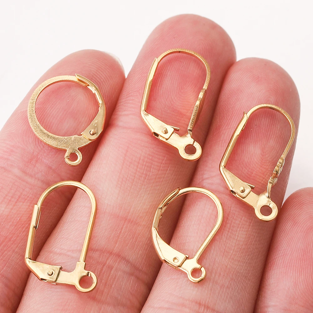 24K Gold plated round lever back, Stainless steel hoop earring hooks