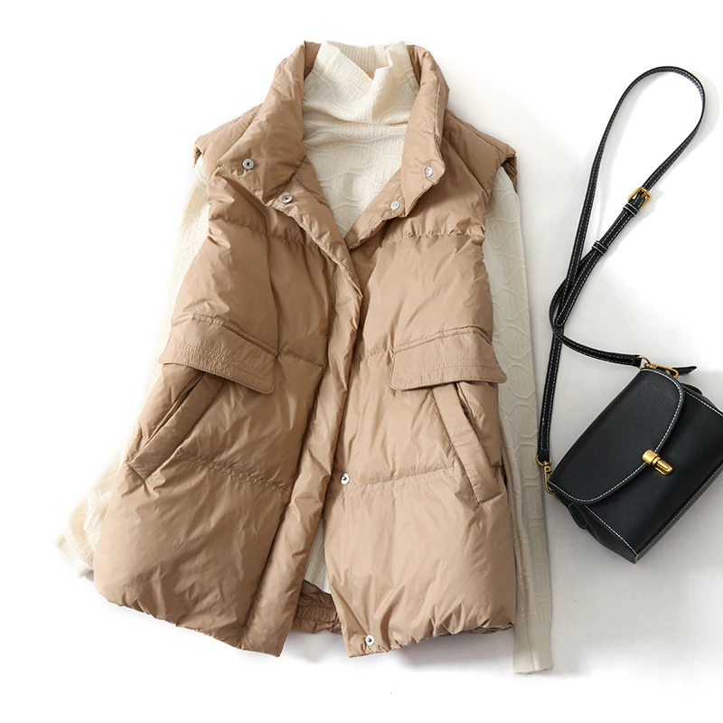 

Winter Oversize Duck Down Vest Women Ultra Light Casual Waistcoat Autumn Pocket Jacket Slim Parkas