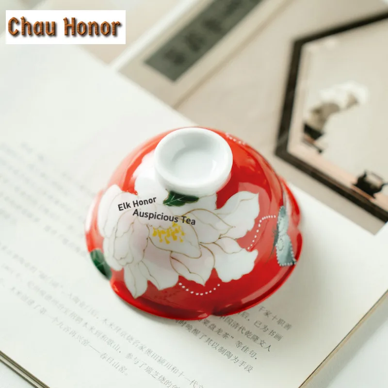 90ml Hand-painted Butterfly Peony Teacup Antique Tea Bowl Jug Tea-tasting Fragrance Cup Jianzhan Master Cups Teaware Craft Gift