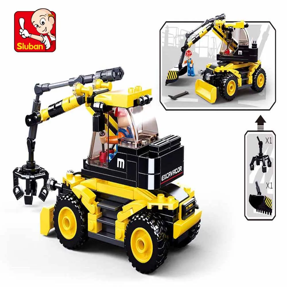 Sluban Building Block Toys City Engineering B0805 Wheeled Excavator 196PCS Bricks Compatbile With Lead Brands Construction Kits