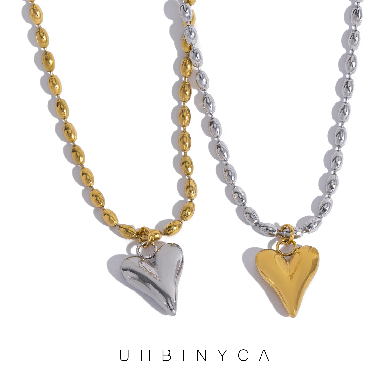 18 Karat vergoldete Edelstahl-Halskette mit Herz-Anhänger und Perlenkette für Frauen, Liebessymbol, hypoallergen, zierlicher Schmuck, Geschenk