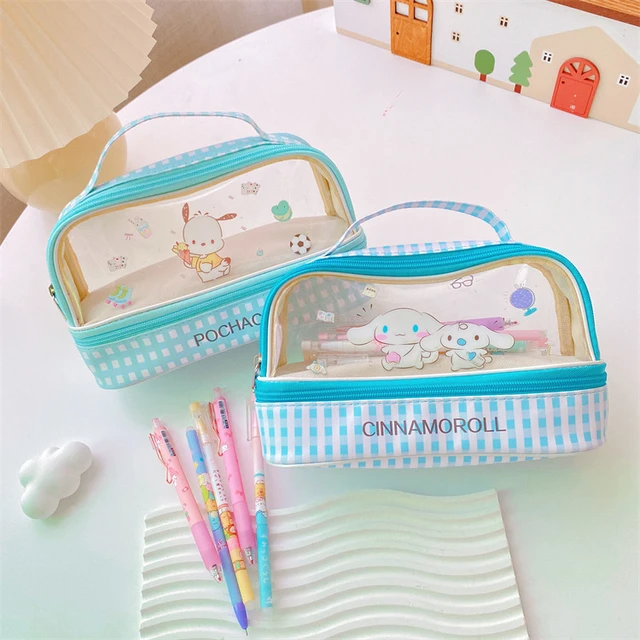 Sanrio Pu Large Capacity Pencil Case Kawaii Hello Kitty Cinnamoroll Melody  School Pencils Bag Pouch Pen Case Supplies Stationery