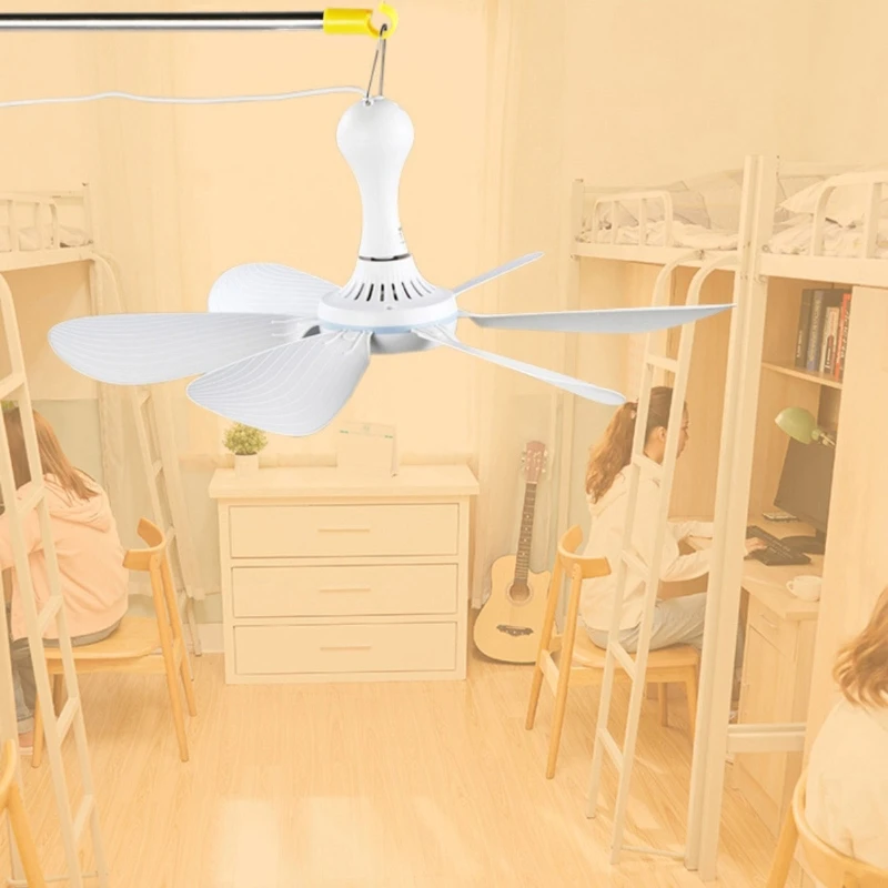 USB 5V Ceiling Fan 6 Leaves 16.5in Silent Hanging Fan for Dormitory Room Household Home 5W Powered By Powerbanks PC