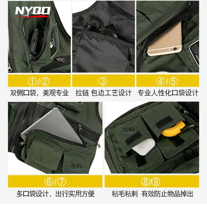 큰 주머니가 있는 남성용 낚시 조끼, 탈부착 가능한 통기성 메쉬 아웃도어 조끼, 모든 계절에 적합한 멀티 포켓 캐주얼 민소매 조끼