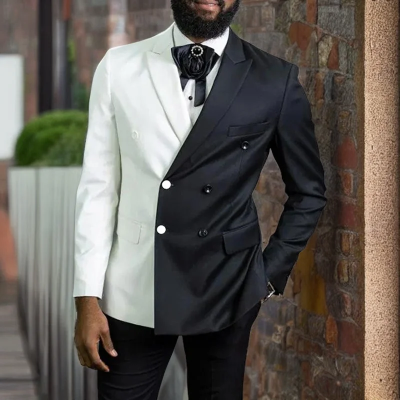 

Бело-черные мужские костюмы приталенного силуэта с двубортным заостренным лацканом свадебный смокинг для жениха 2 шт. Африканский мужской стиль 2023