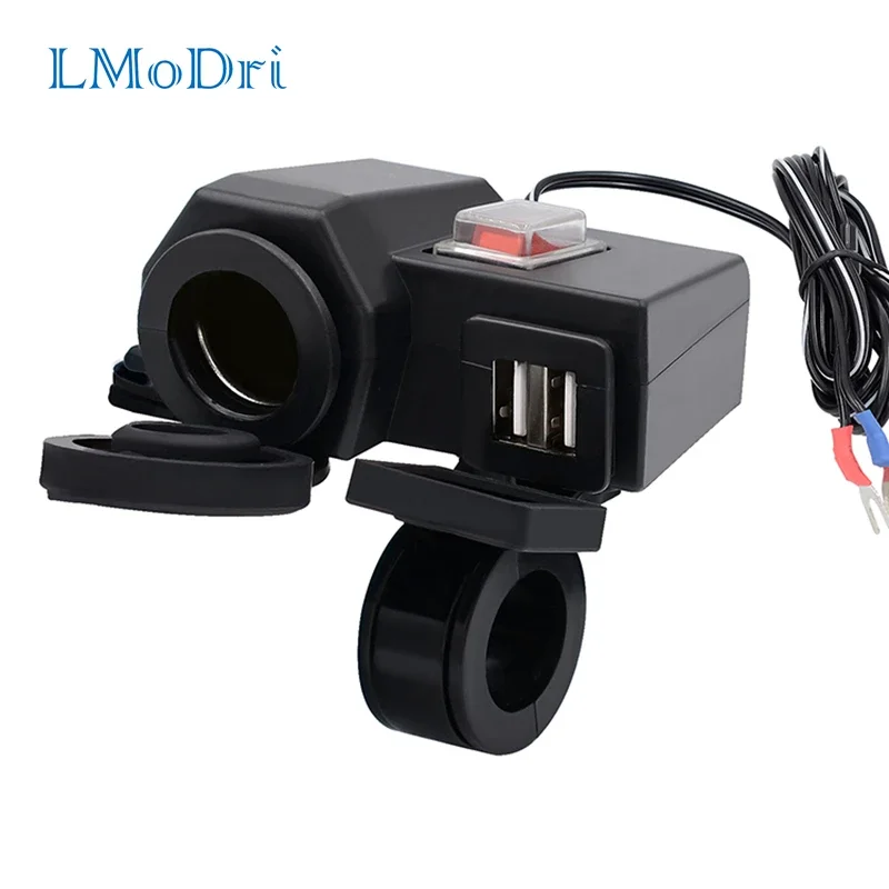 

LMoDri двойной USB порт питания для мотоцикла водонепроницаемый Зажигалка зарядное устройство с кронштейном для 22 см 25 мм руль