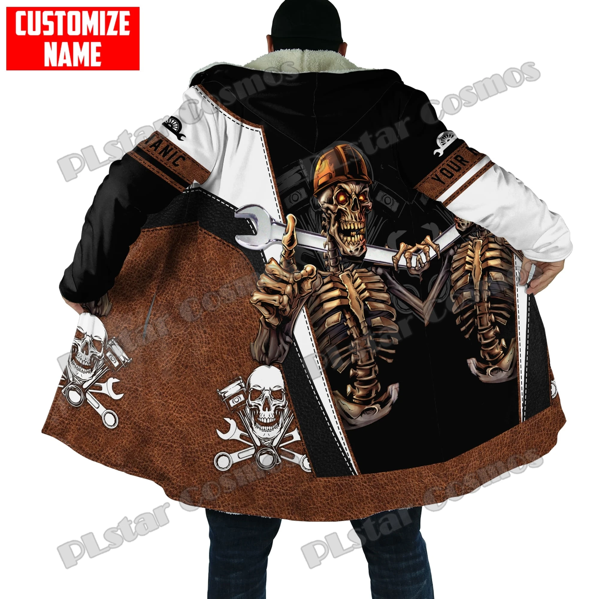 Winter Fashion Mens Cloak Personalized Name Mechanic 3D Printed Fleece Hooded cloak Unisex Casual Thick Warm Cape coat PJ06