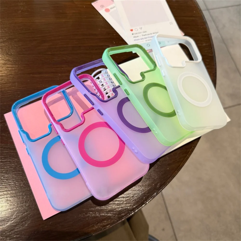 MagSafe Candy Matte Transparent Case with Magnetic Wireless Charging Cover