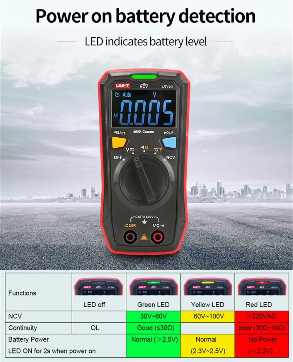 UNI-T UT123 Mini Digital Multimeter AC DC Voltage meter Resistance(Ohm) Temperatue tester NCV/Continuity Test/EBTN Color Screen digital multimeter multimeter tester