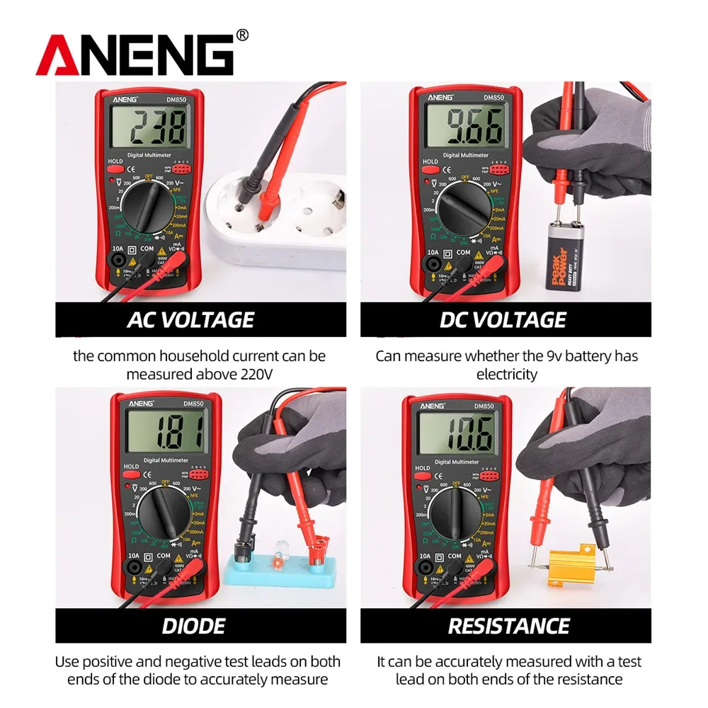 ANENG DM850 Digital Multimeter 1999 Counts Professional Automatic AC/DC Votage tester Current Ohm Ammeter Detector Tool digital multimeter,multimeter tester,analog multimeter