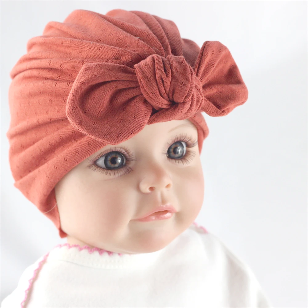 Baby Girl Cotton Hollow Beanie Bowknot Newborn Bonnet Bow Hat Girls Bunny Ear Cotton Infant Turban Baby Boys Knot Kids Headwrap