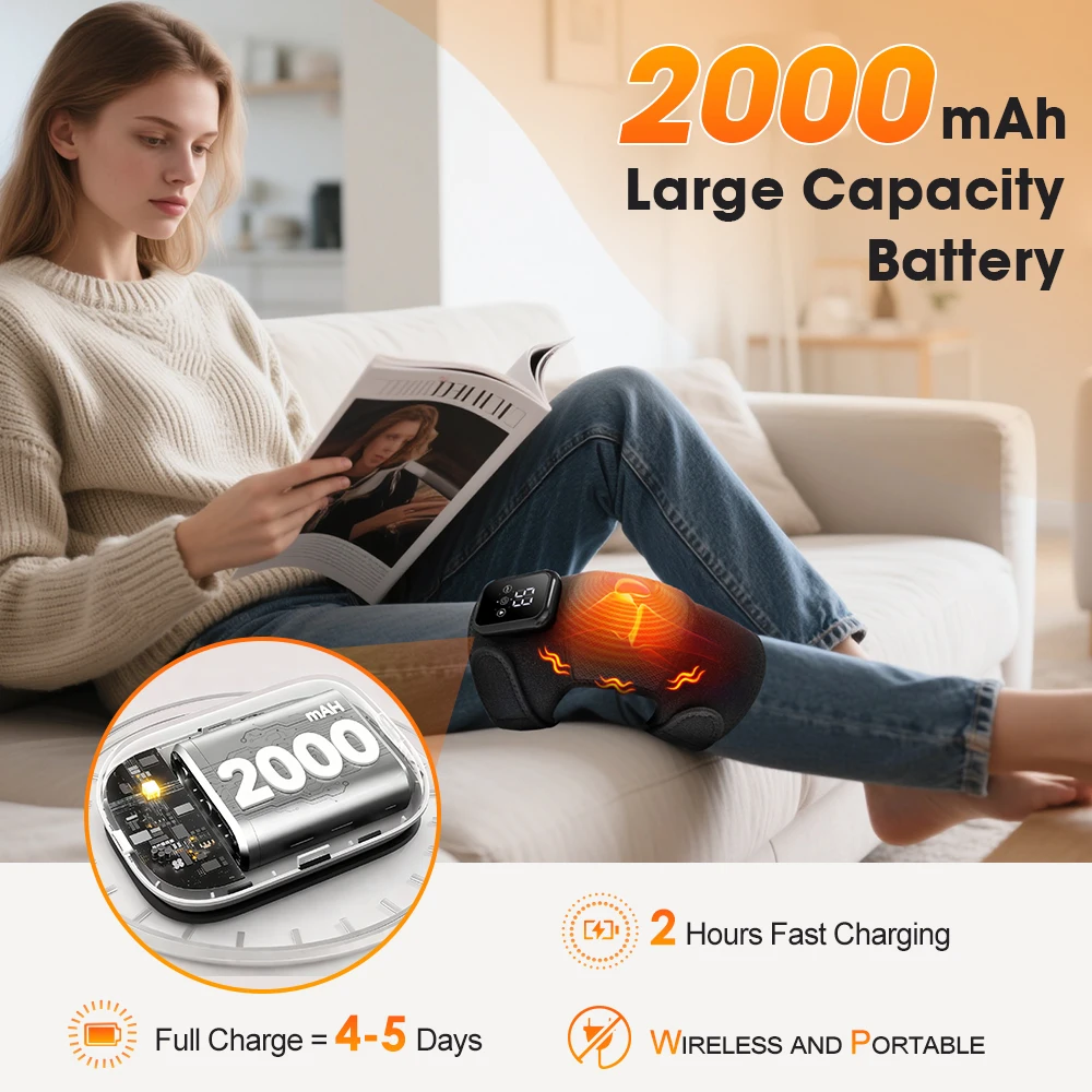 Cordless Electric Heated Knee Massager with 3 Heating Levels And 3 Modes Vibration Function for Joint Comfort Rechargeable