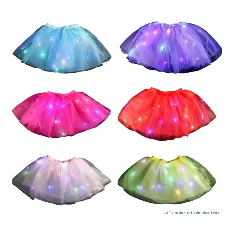 67JC Toddler Girl Skirt with LED Princess Fairy Dress Glowing Tulle Skirt School Play Ballet Skirt for Little Girls