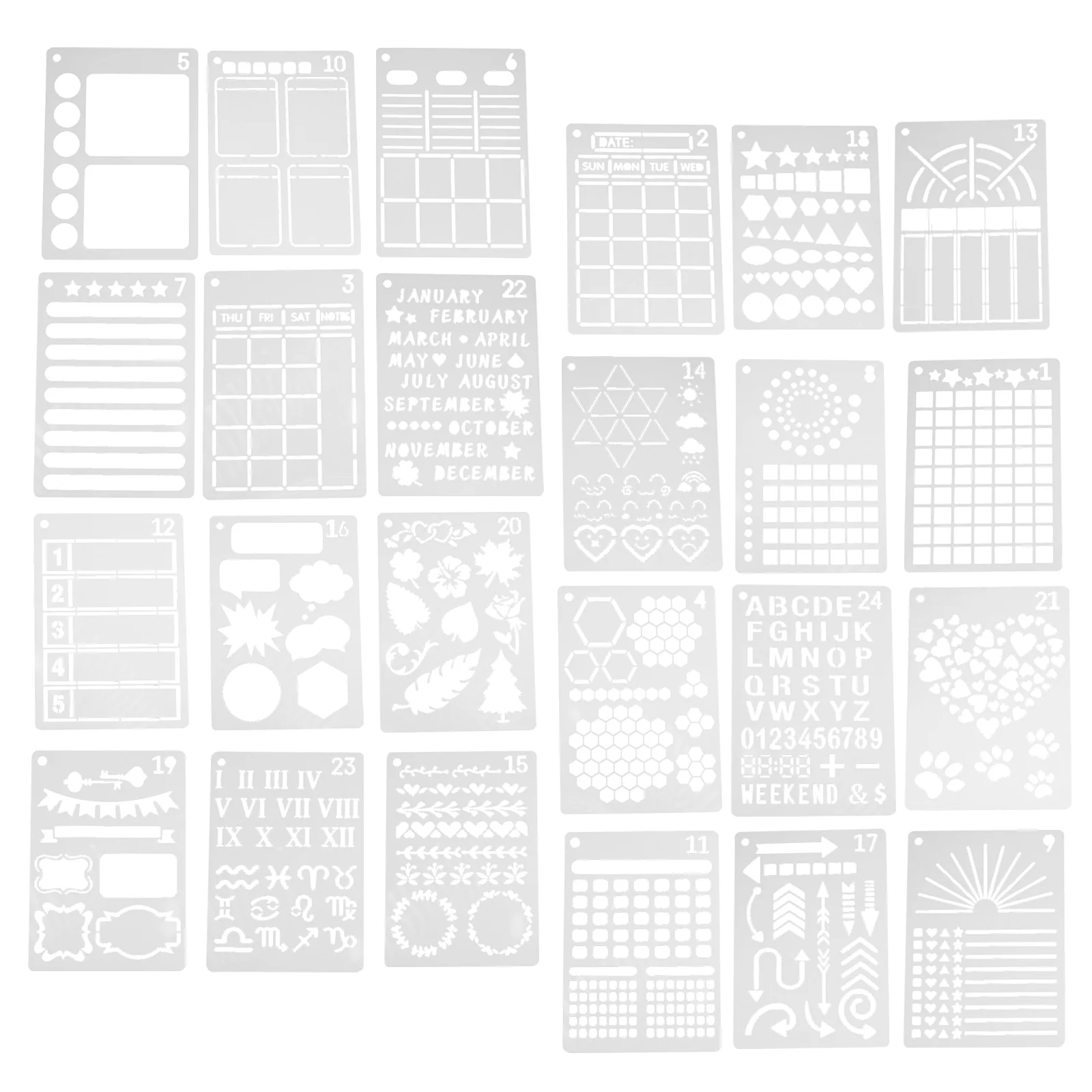 

24 Pcs Log Painting Template Journal Stencil Hollow Out Drawing Stencils Scrapbooking Templates Plastic for