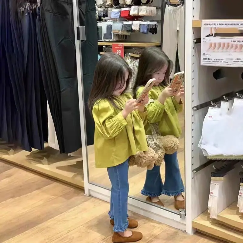 Girl Top New Spring Fashion Wild Style Puff Sleeves Doll Shirt Simple Loose Solid Long Sleeve Top Baby Girl Clothes