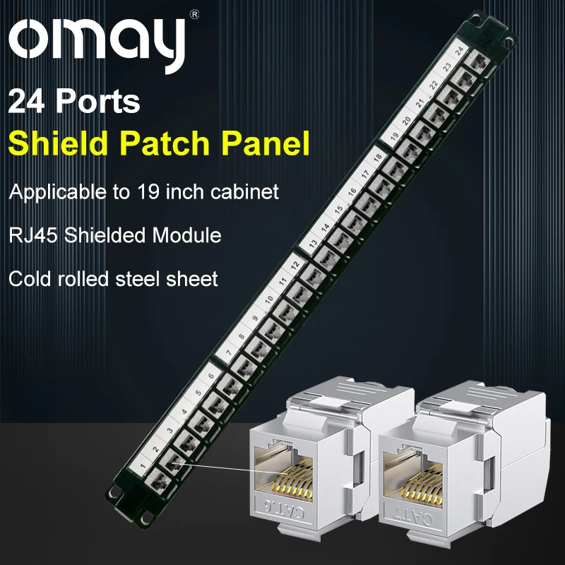 Polegada Rj45 Módulo Blindado 24 Portas Patch Panel Rackmount Wall Mount Cat5ecat6cat6acat7cat8 Stp Keystone Jack 1u 19