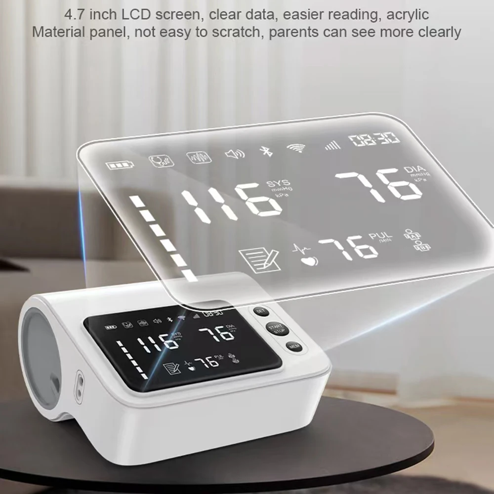 Intelligent Voice Broadcast 4.7 Inch Upper Arm Dual Mode Electronic Blood Pressure Monitor Charging Portable Alarm