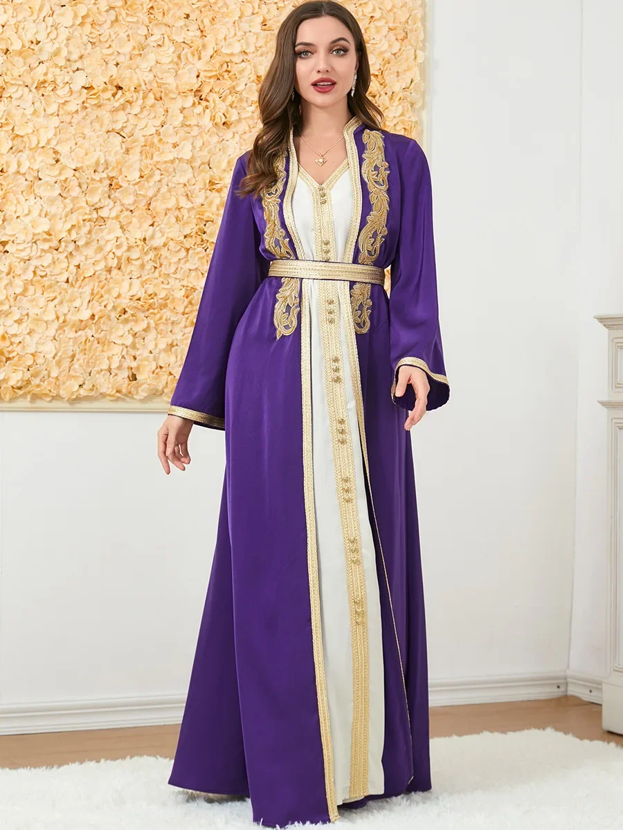 Turkey Muslim Abaya Dress Women Morocco Kaftan Polka Dot Elegant Party  Dresses Dubai Lace Embroidery Belted Maxi 2022 Robe