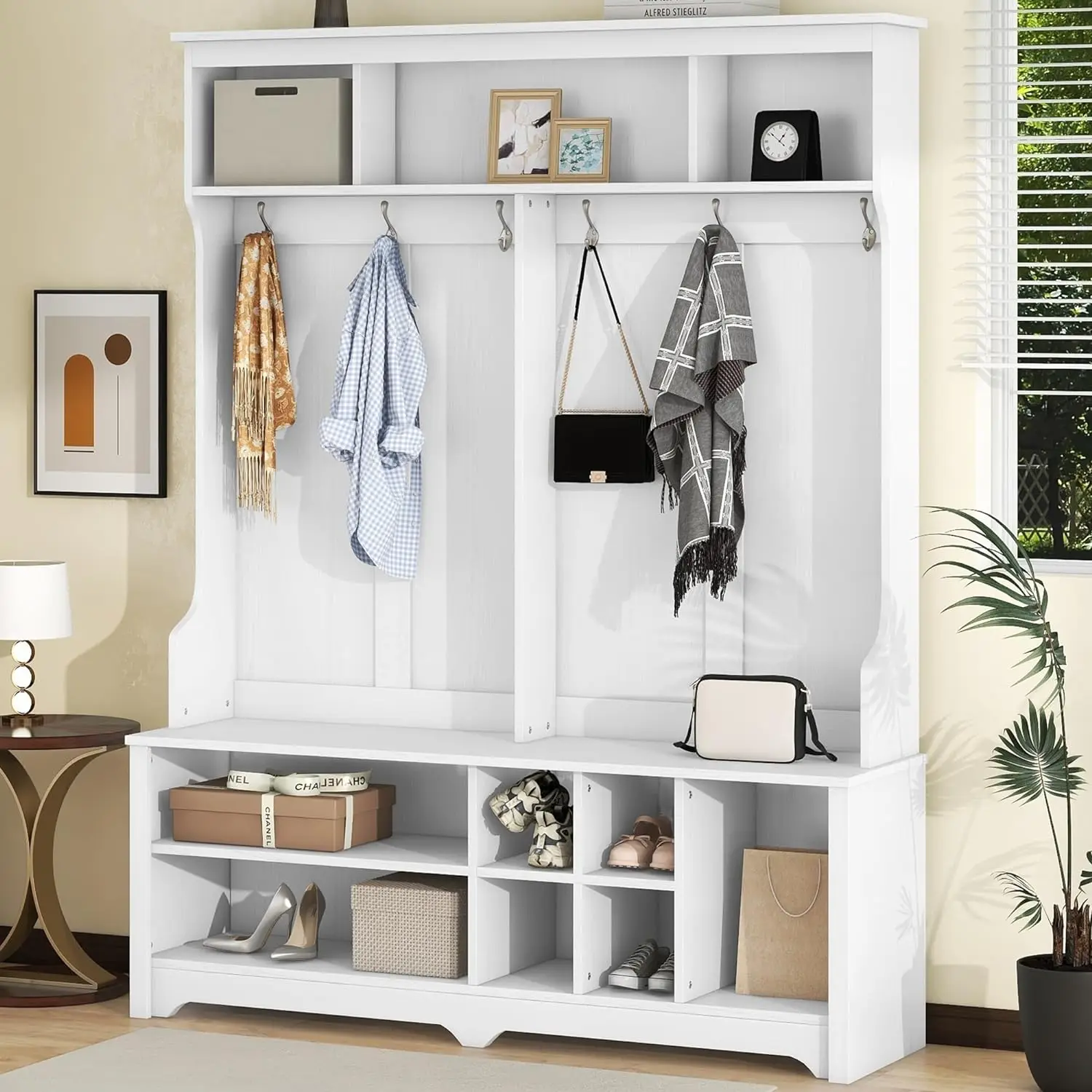 

Большое дерево прихожей со скамейкой и хранилищем для обуви, полка, дерево прихожей с 6 крючками/многоярусная скамейка с хранилищем