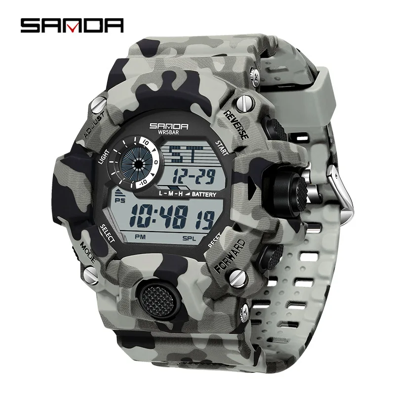 SANDA 2183 Electronic Watch Fashion Military Camo Waterproof Outdoors Sports Digital Display Silicone Strap Wristwatchs for Men 4